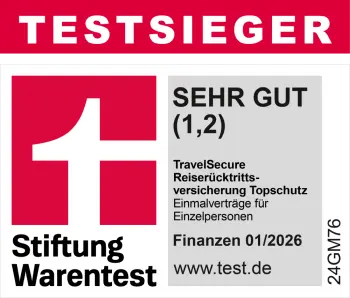 Finanztest 2026 Testsieger Reiserücktrittsversicherung Einzelperson 